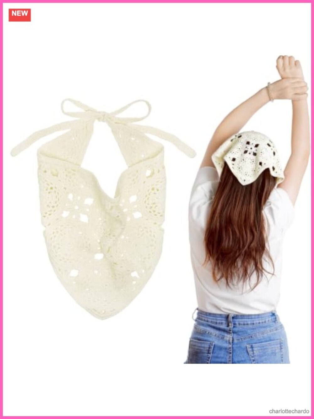 Crochet Knit Floral Bandana Headband Hair Scarf Tie One Size